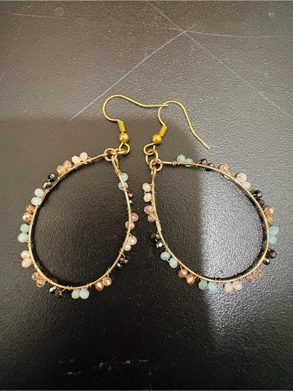 Gold Teardrop Hoop Earrings with Multicolor Beads